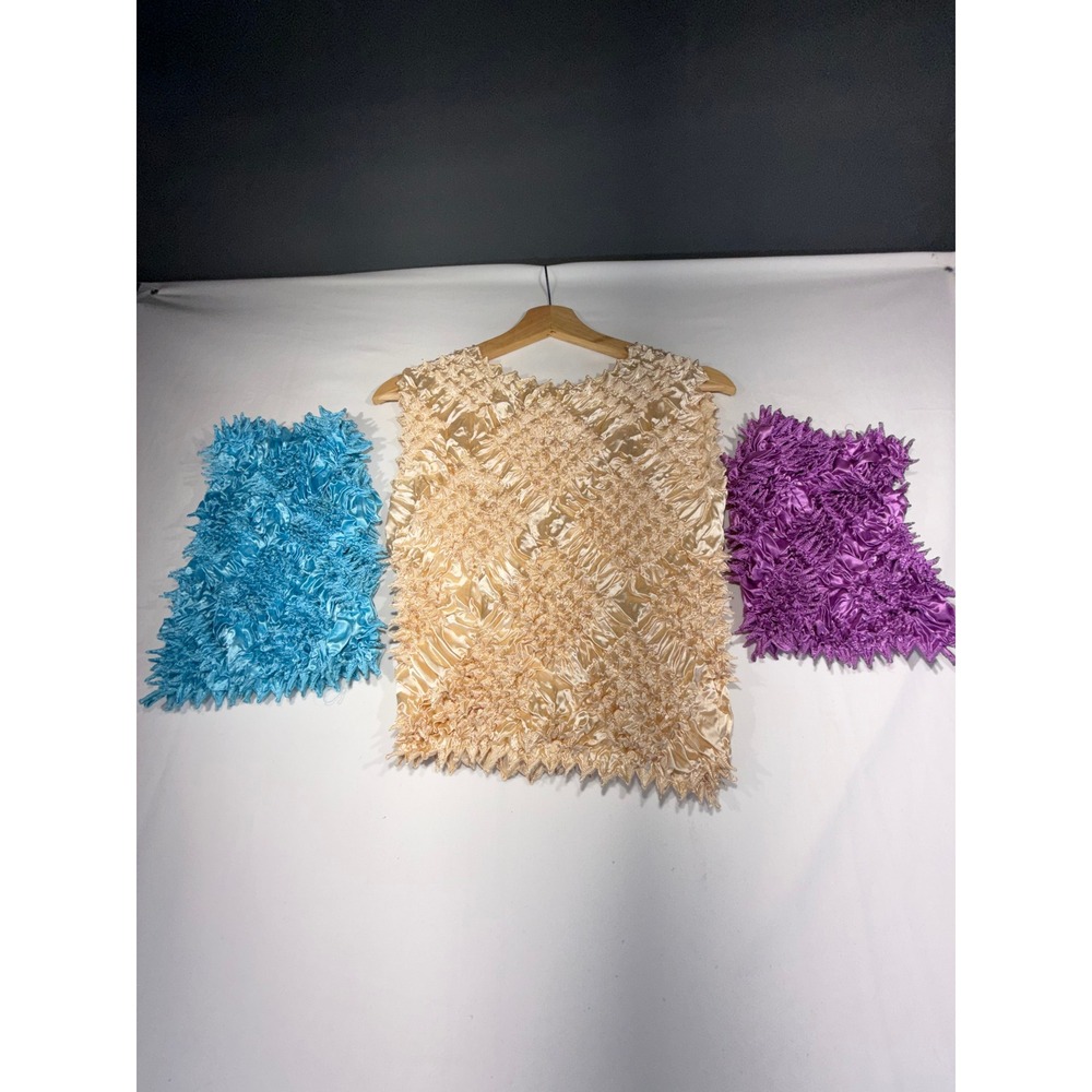 Vintage 90s Popcorn Shirt Set 3 lot Blue Purple Gold Crinkle Bubble Top y2k